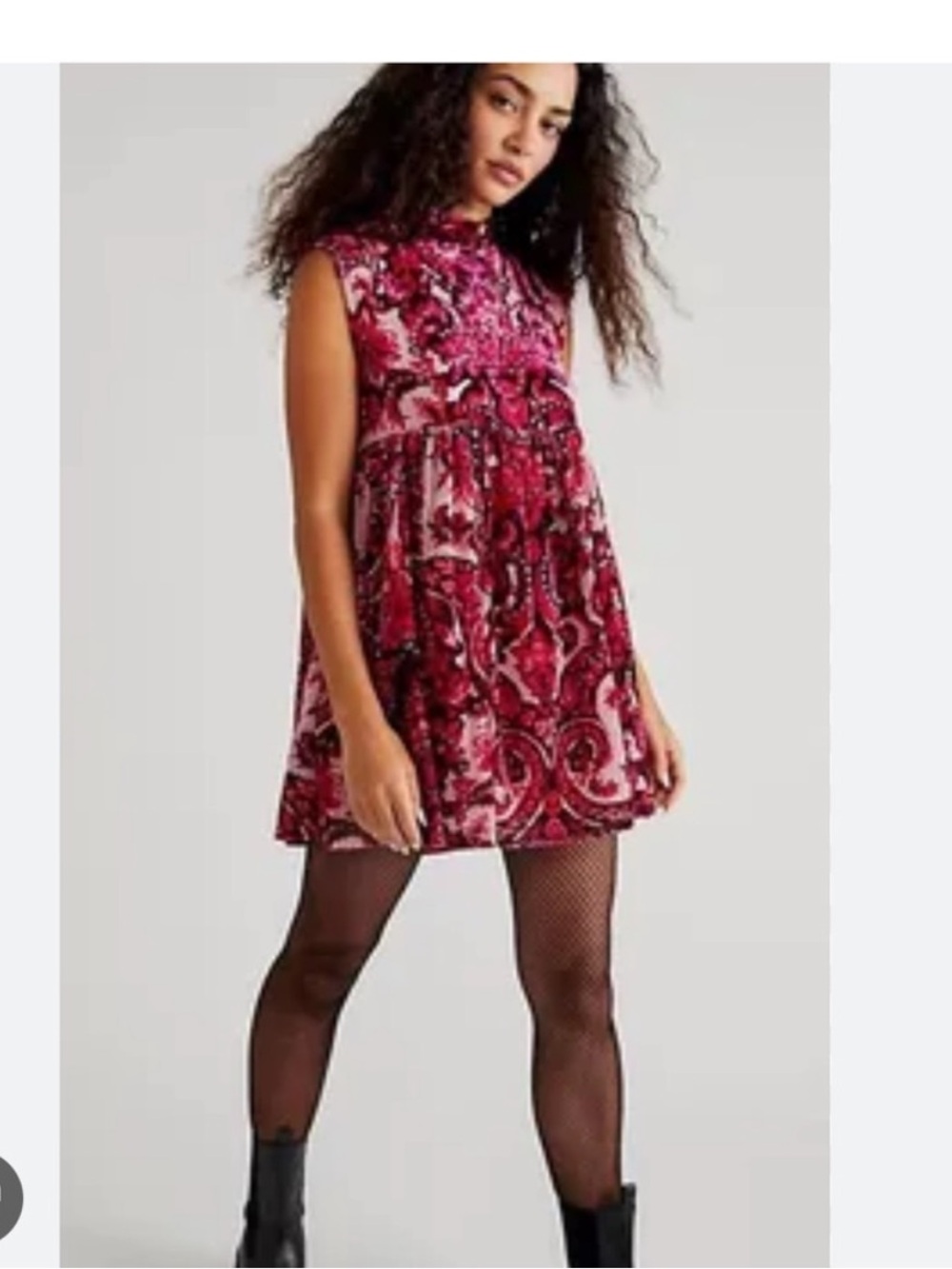 Free People Sleeveless Paisley Mini Dress in Pink and Red